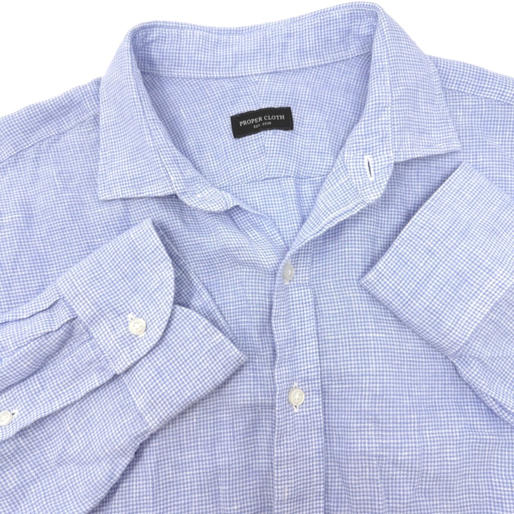 Proper Cloth Mens XL Blue Houndstooth Washed Linen Untucked‎ Shirt PCF4710
